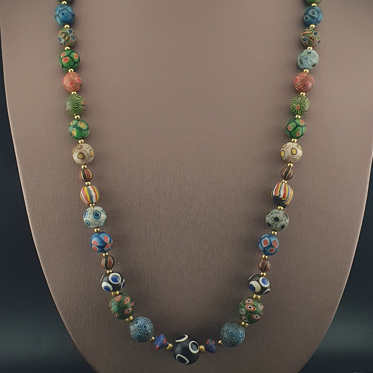 Antique Venetian Ancient Gabri Style Eyes Glass Beads Necklace