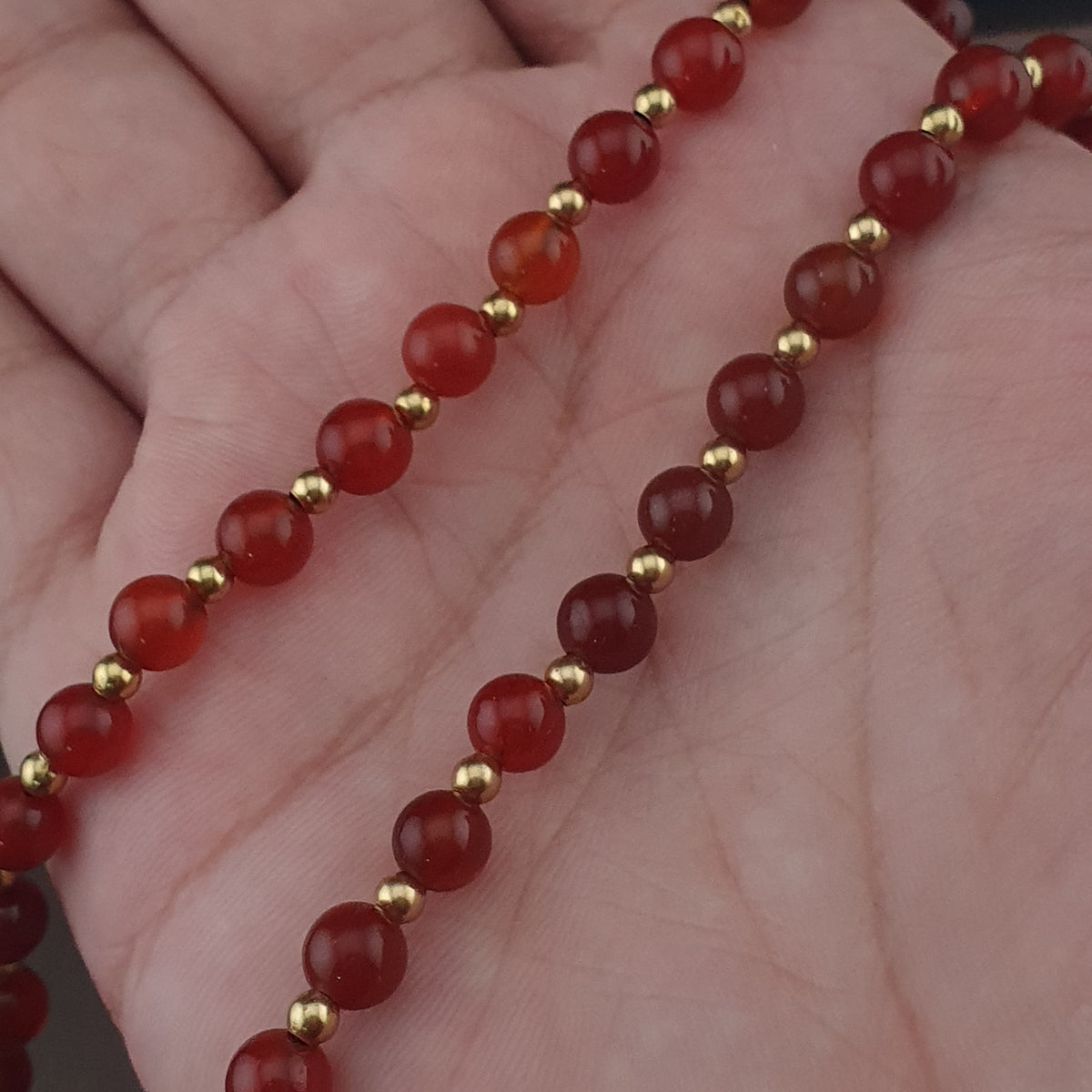 Collier avec Pendentif Ancien en Agate Tibétaine Zigzag et Perles de Cornaline