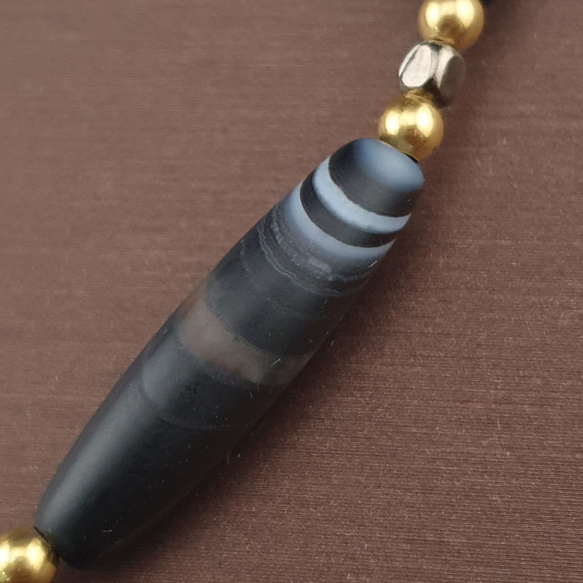 Collier de perles d'agate Suliemani "Natural Eyes" vintage