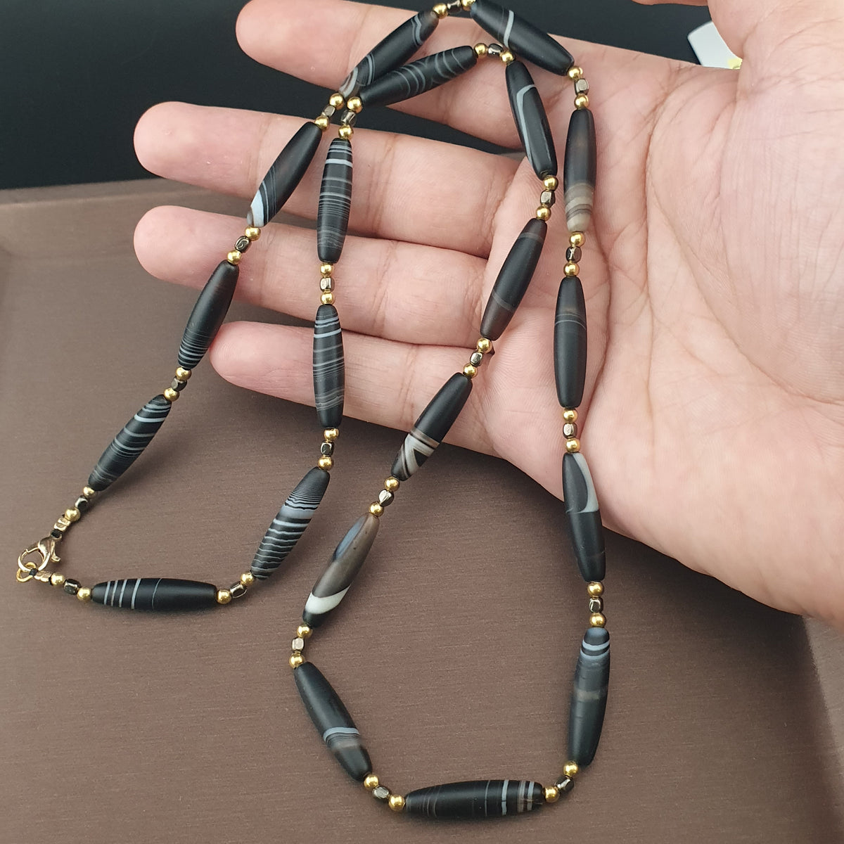 Collier de perles d'agate Suliemani "Natural Eyes" vintage