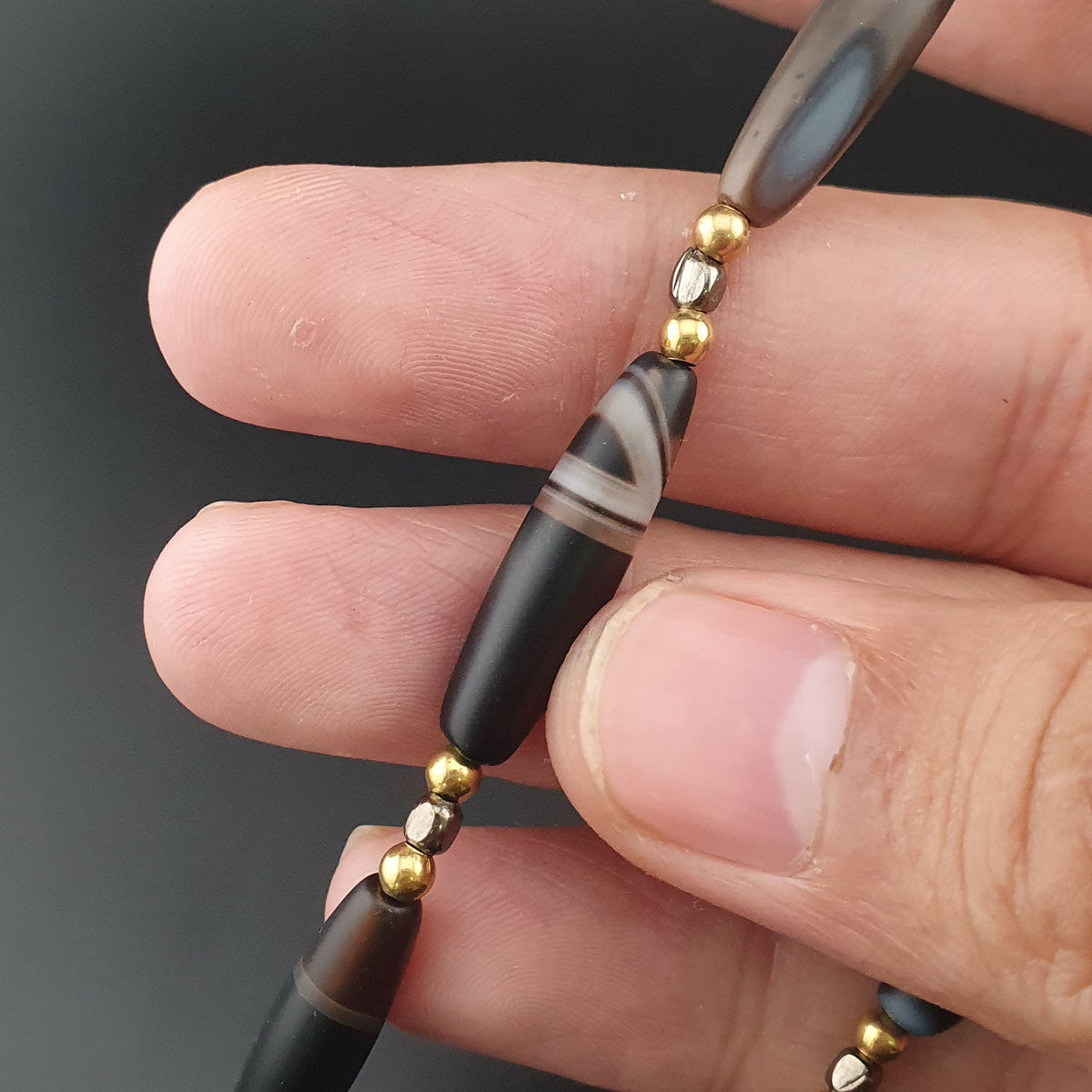 Collier de perles d'agate Suliemani "Natural Eyes" vintage