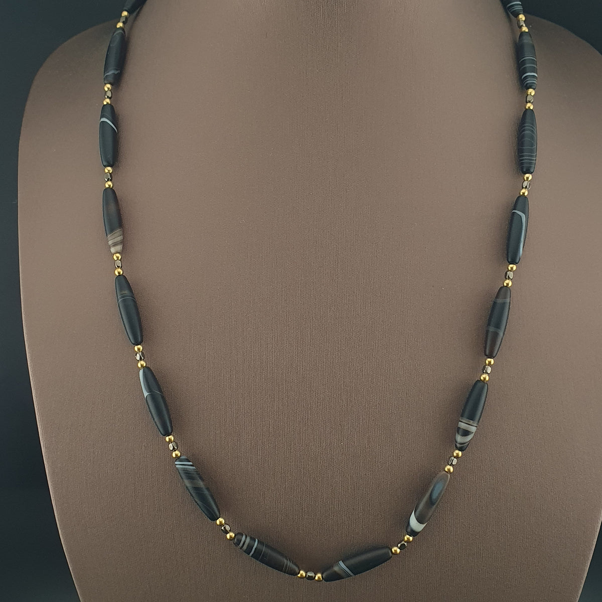 Collier de perles d'agate Suliemani "Natural Eyes" vintage