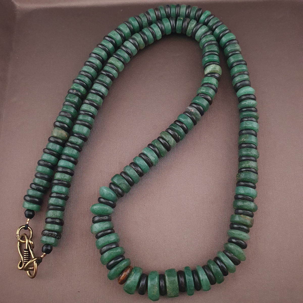 Vintage Tire Shape Jade & Bone Beads Necklace 24 inches