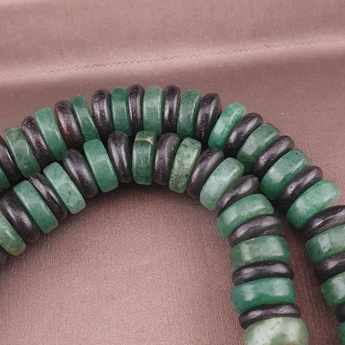 Vintage Tire Shape Jade & Bone Beads Necklace 24 inches