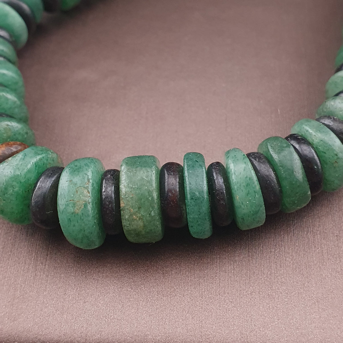 Vintage Tire Shape Jade & Bone Beads Necklace 24 inches