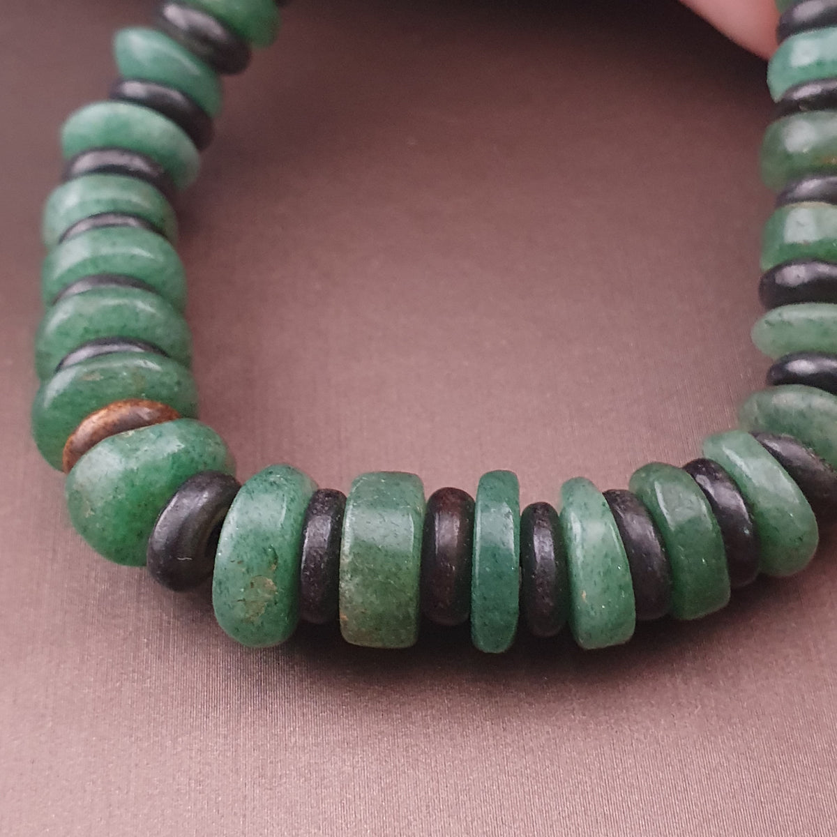 Vintage Tire Shape Jade & Bone Beads Necklace 24 inches
