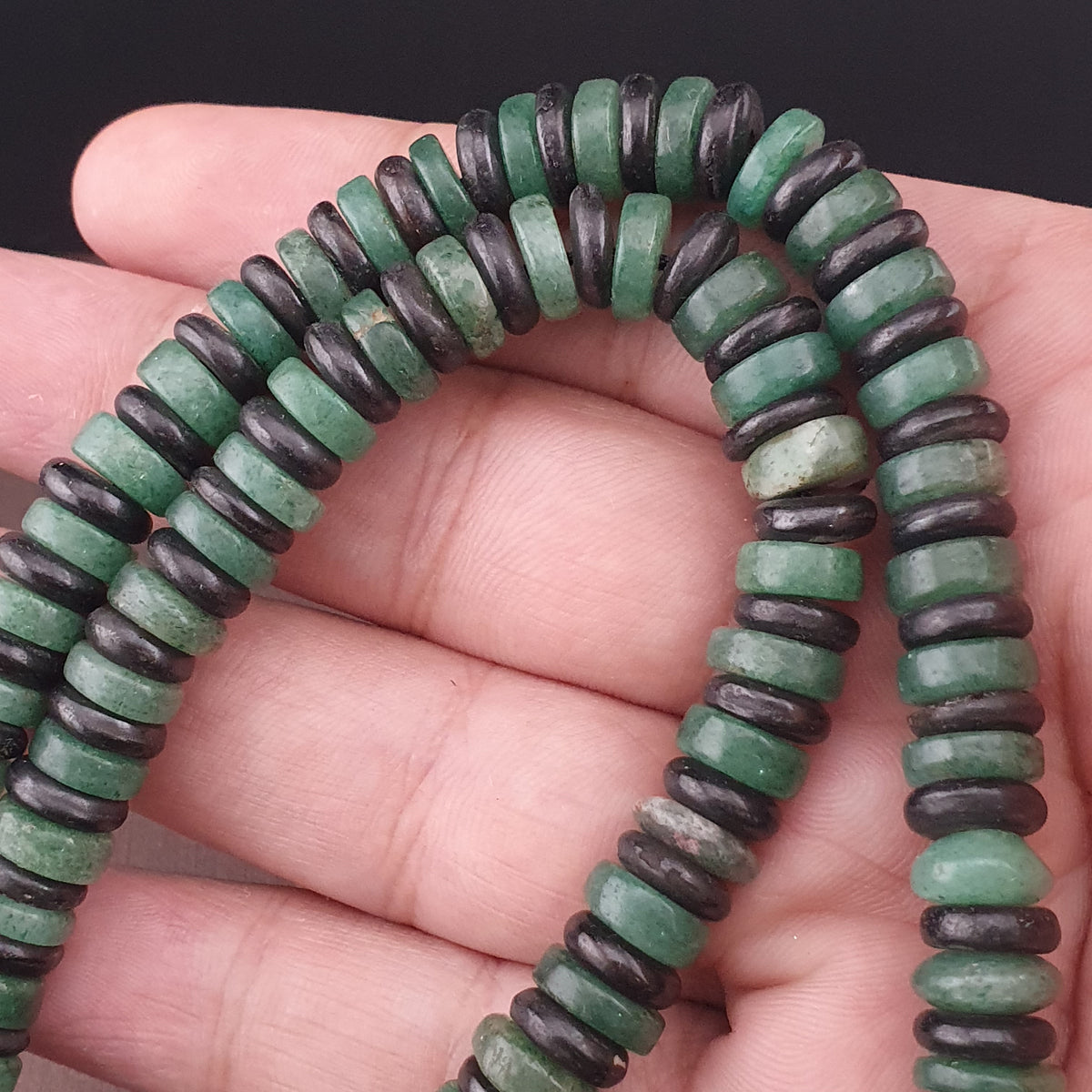 Vintage Tire Shape Jade & Bone Beads Necklace 24 inches