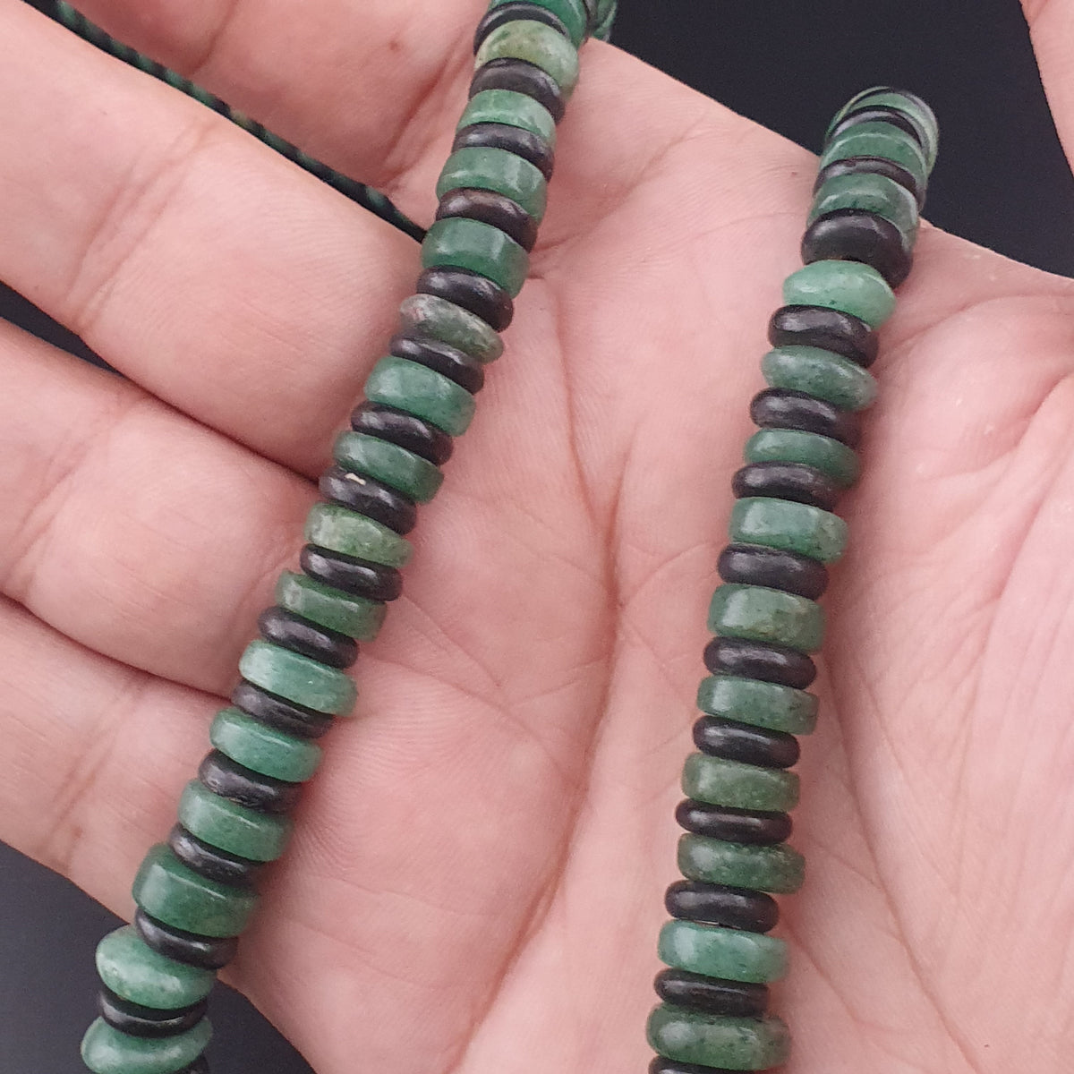 Vintage Tire Shape Jade & Bone Beads Necklace 24 inches