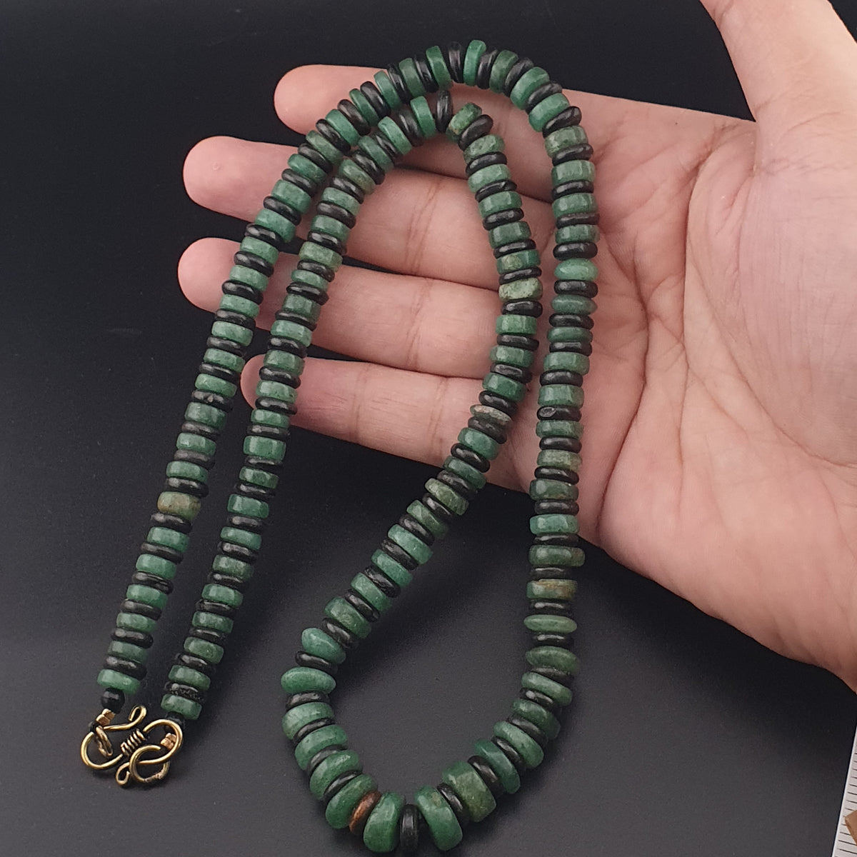 Vintage Tire Shape Jade & Bone Beads Necklace 24 inches