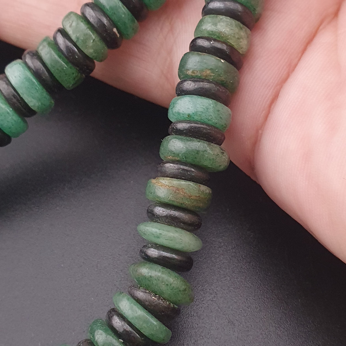 Vintage Tire Shape Jade & Bone Beads Necklace 24 inches