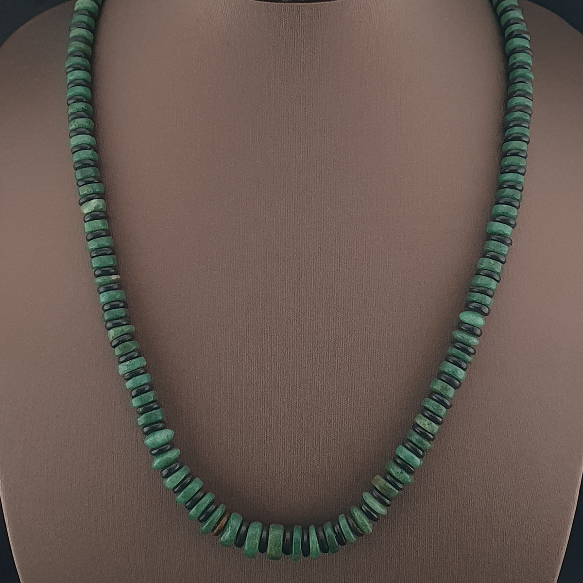 Vintage Tire Shape Jade & Bone Beads Necklace 24 inches