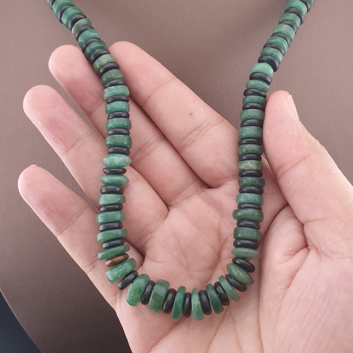 Vintage Tire Shape Jade & Bone Beads Necklace 24 inches