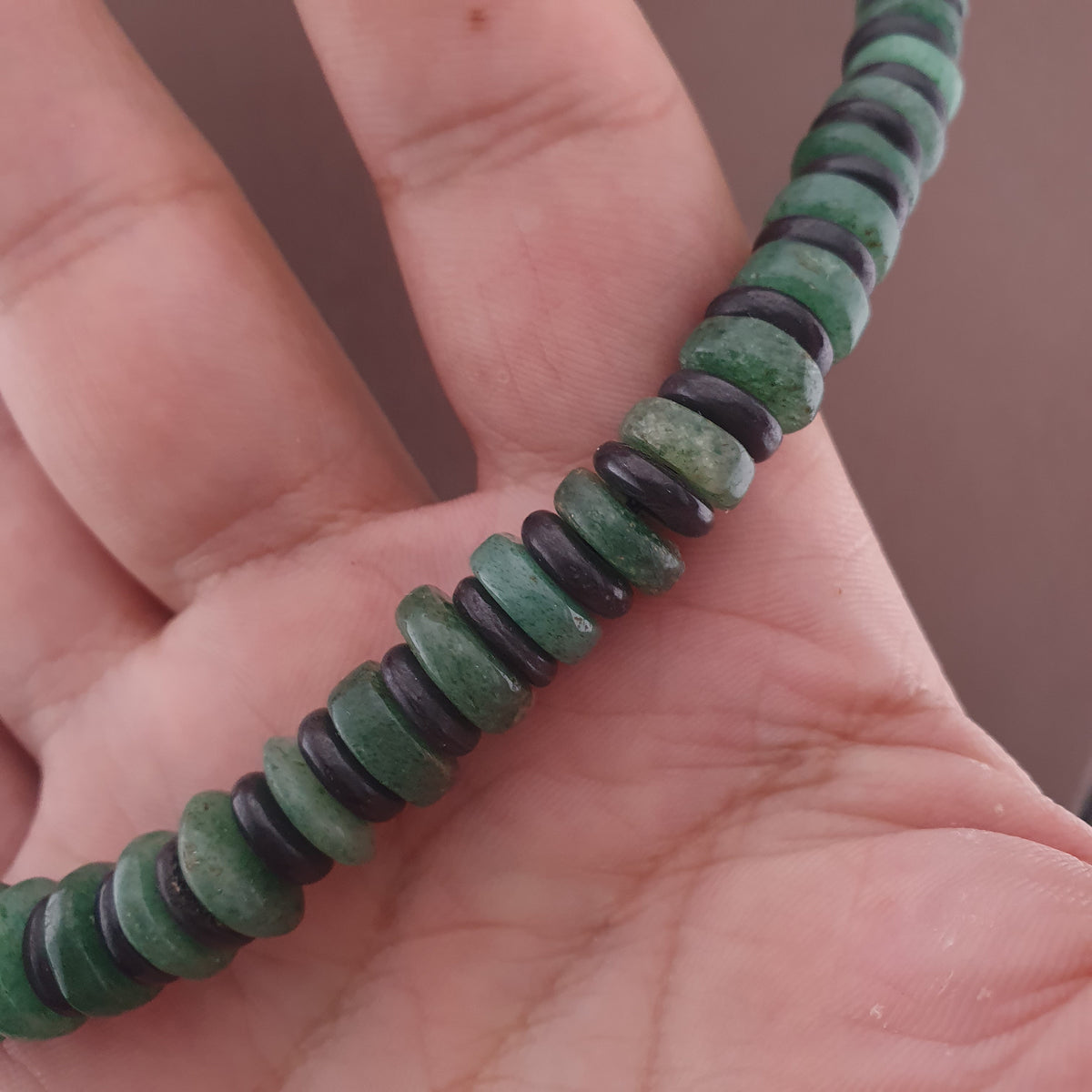 Vintage Tire Shape Jade & Bone Beads Necklace 24 inches