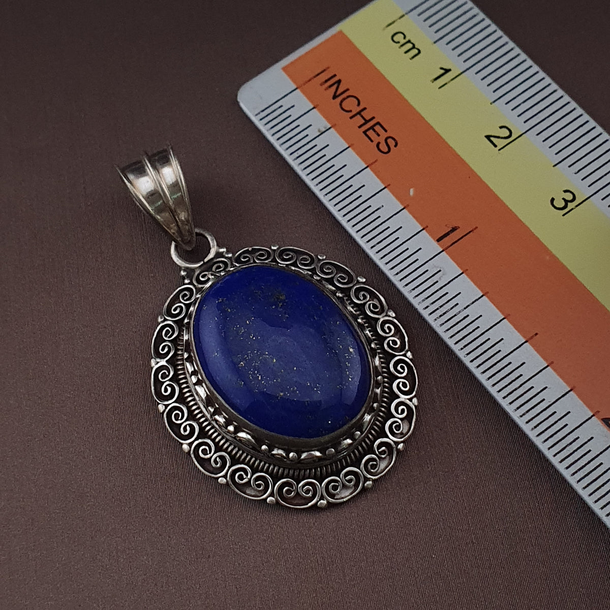 Handmade Lapis Lazuli Pendant, 925 Sterling Silver Filigree