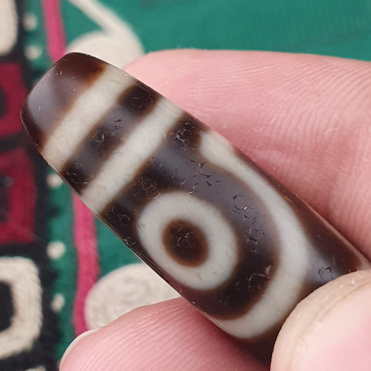Antike 2-Augen Himalaya Tibet Achat Dzi Perle Amulett