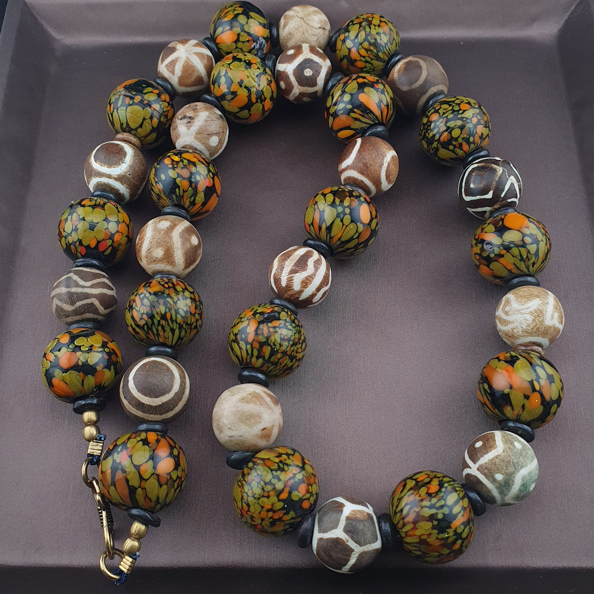 Vintage Venetian Asian Style Millefiori Glass & Pumtek Pyu Beads Necklace