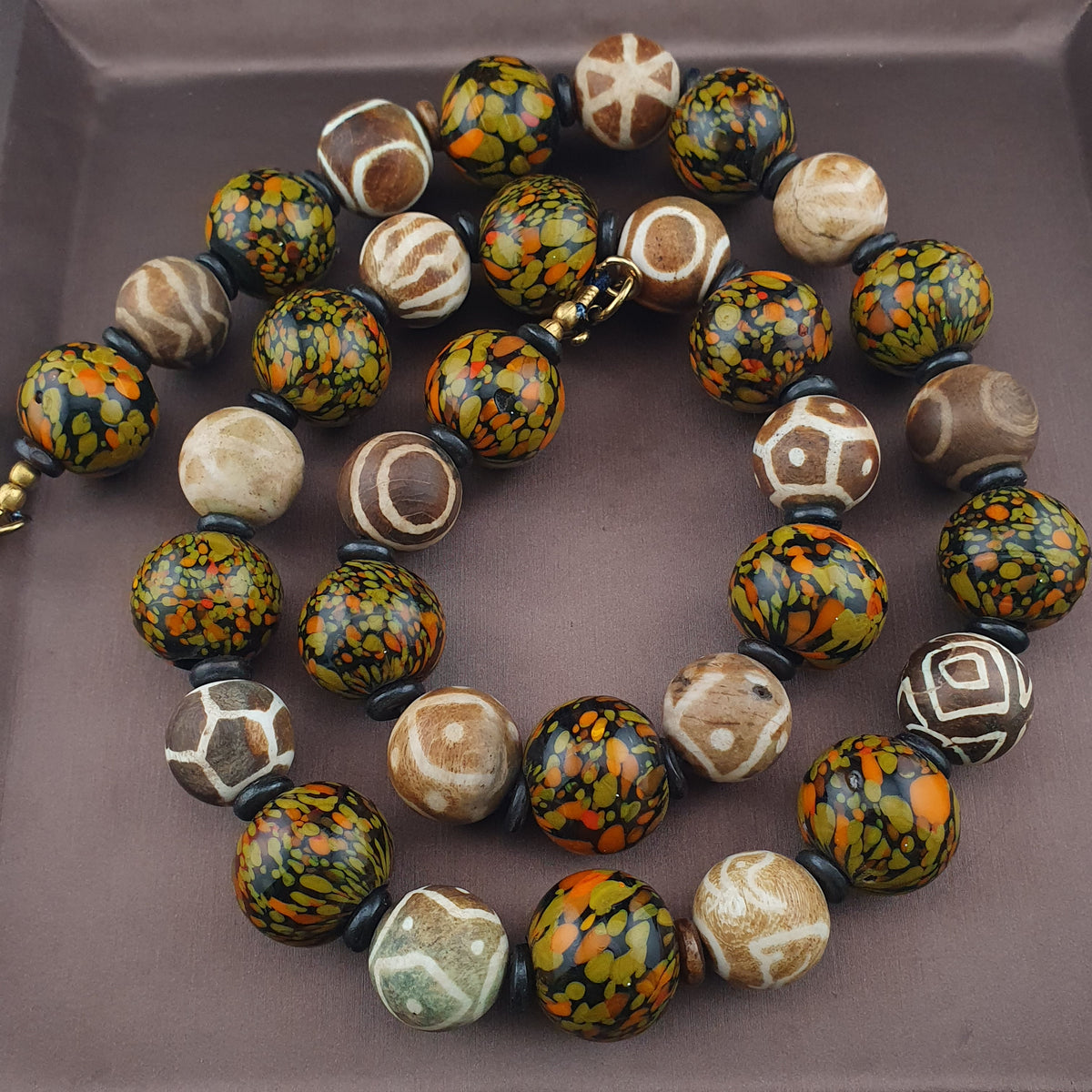 Vintage Venetian Asian Style Millefiori Glass & Pumtek Pyu Beads Necklace