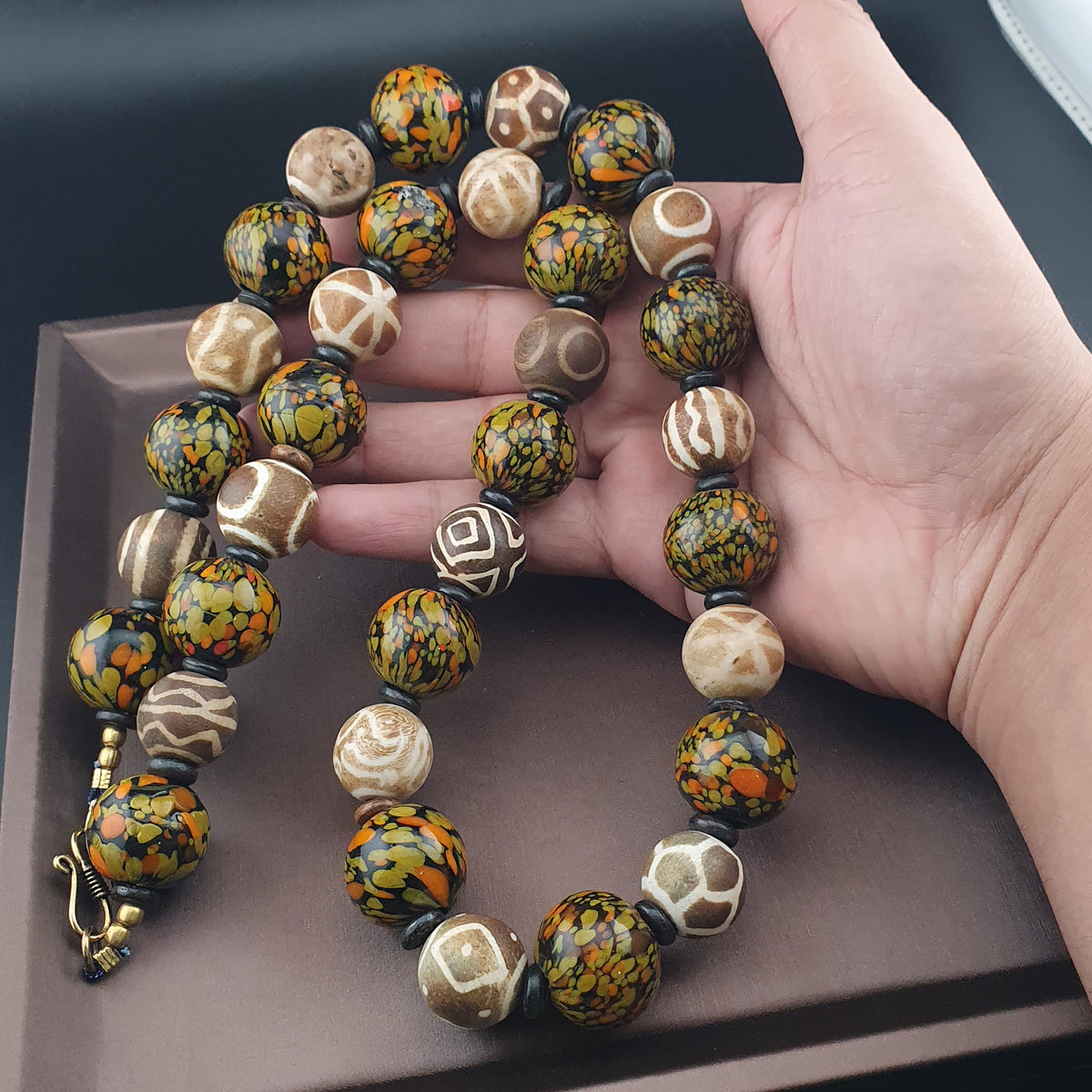 Vintage Venetian Asian Style Millefiori Glass & Pumtek Pyu Beads Necklace