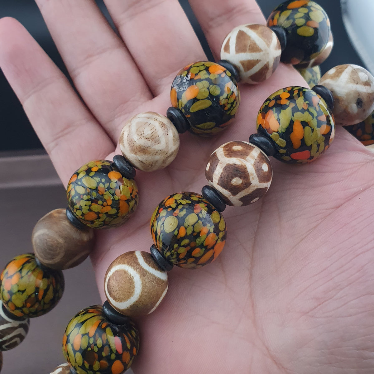 Vintage Venetian Asian Style Millefiori Glass & Pumtek Pyu Beads Necklace