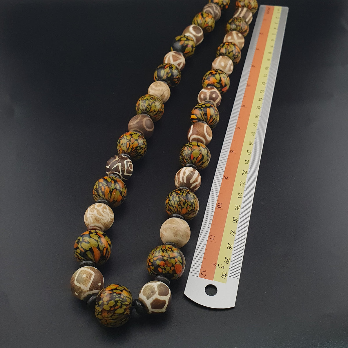 Vintage Venetian Asian Style Millefiori Glass & Pumtek Pyu Beads Necklace
