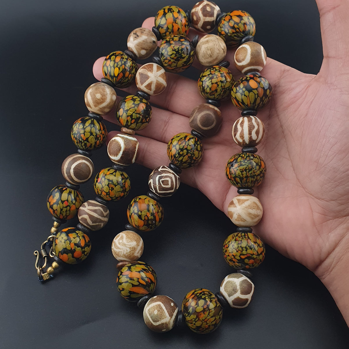 Vintage Venetian Asian Style Millefiori Glass & Pumtek Pyu Beads Necklace