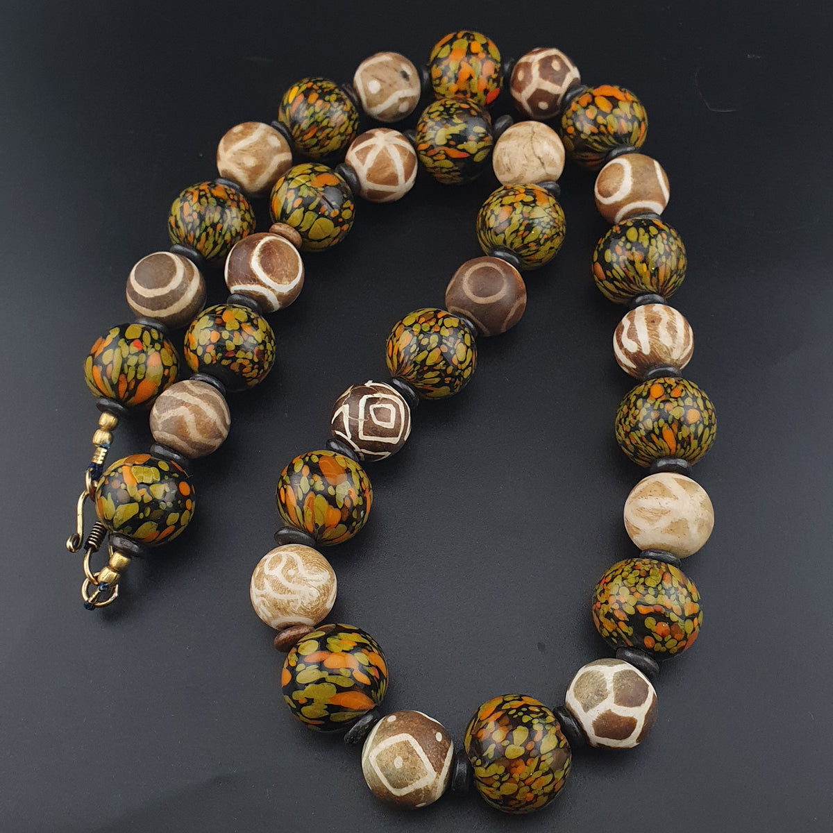 Vintage Venetian Asian Style Millefiori Glass & Pumtek Pyu Beads Necklace