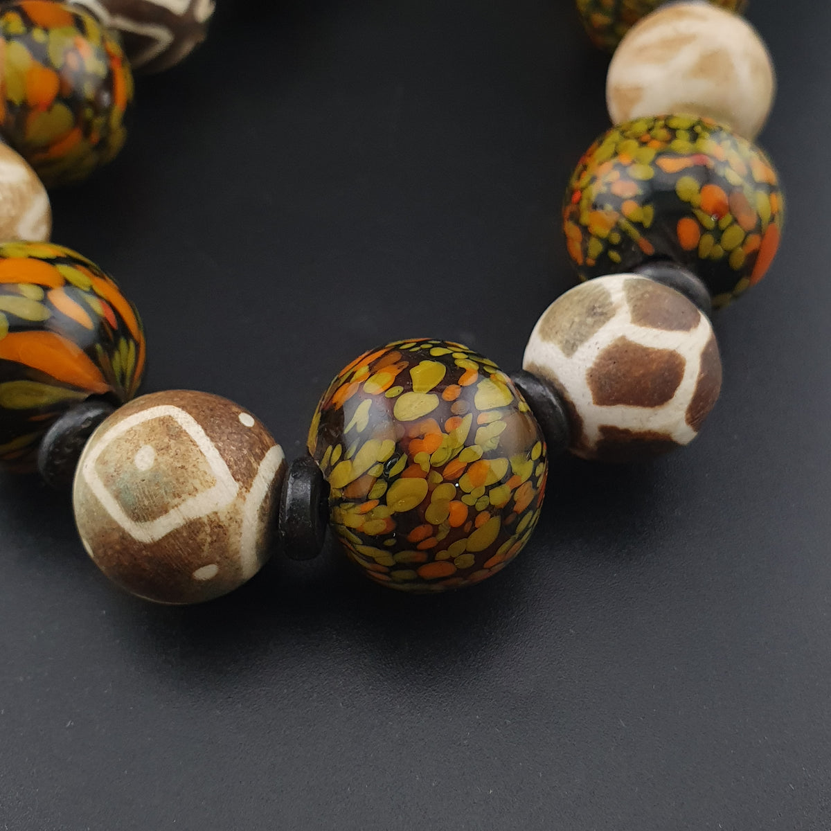 Vintage Venetian Asian Style Millefiori Glass & Pumtek Pyu Beads Necklace