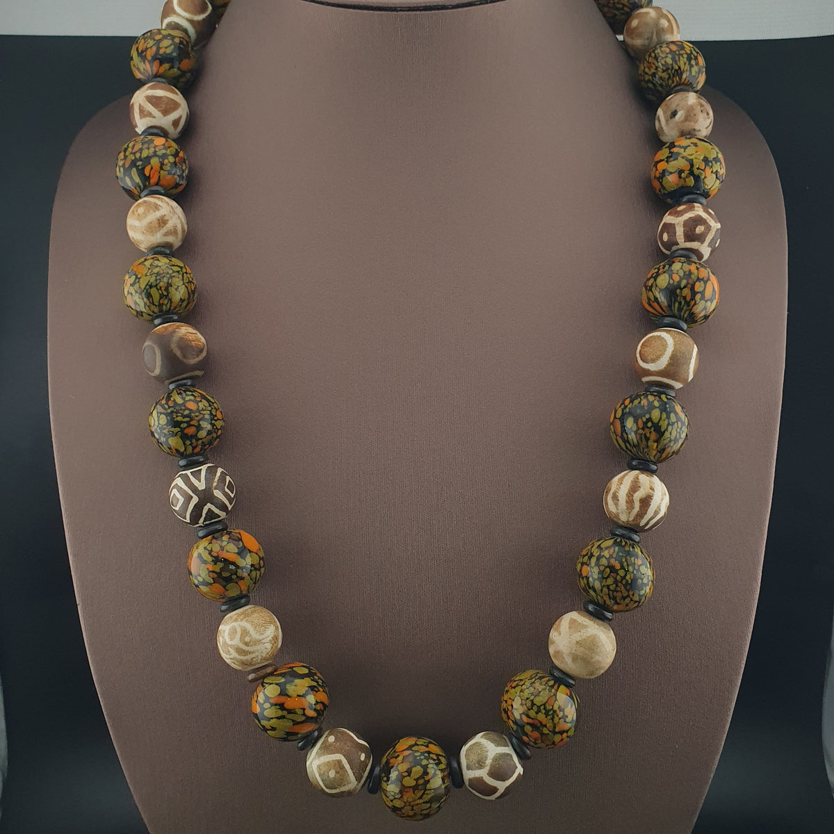 Vintage Venetian Asian Style Millefiori Glass & Pumtek Pyu Beads Necklace