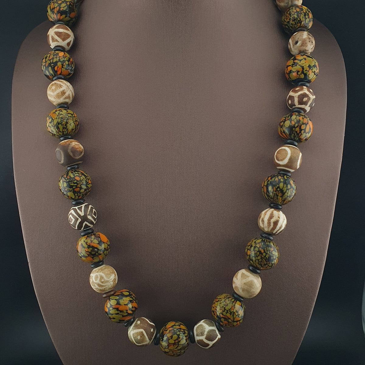 Vintage Venetian Asian Style Millefiori Glass & Pumtek Pyu Beads Necklace