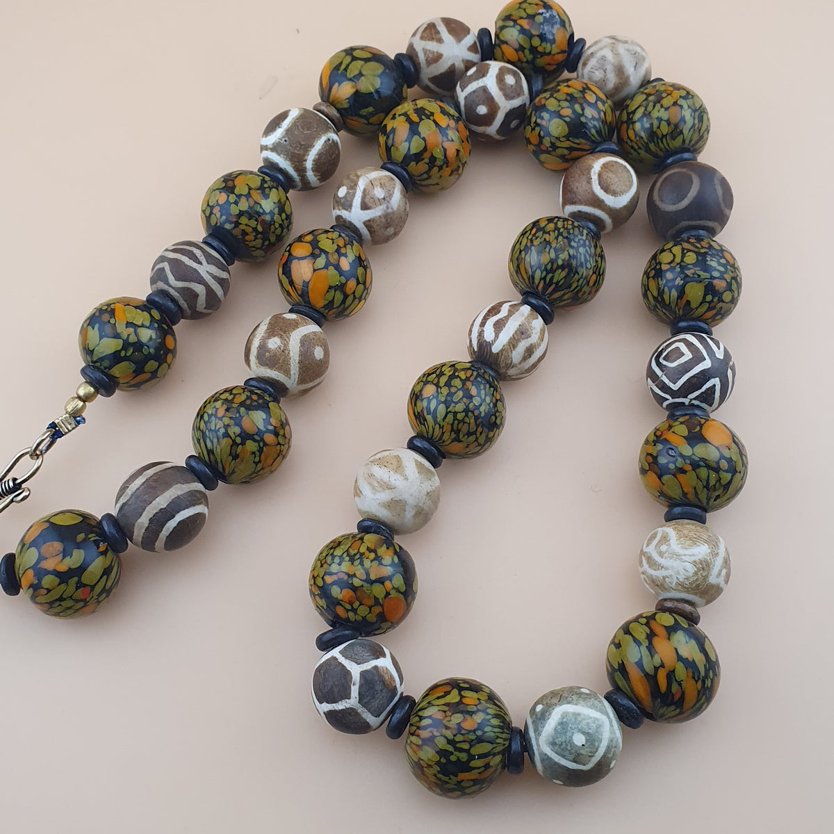 Vintage Venetian Asian Style Millefiori Glass & Pumtek Pyu Beads Necklace