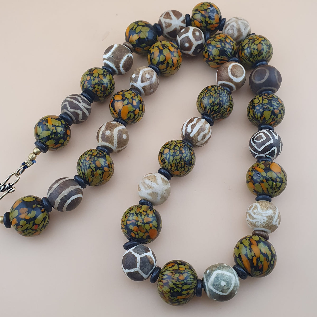 Vintage Venetian Asian Style Millefiori Glass & Pumtek Pyu Beads Necklace