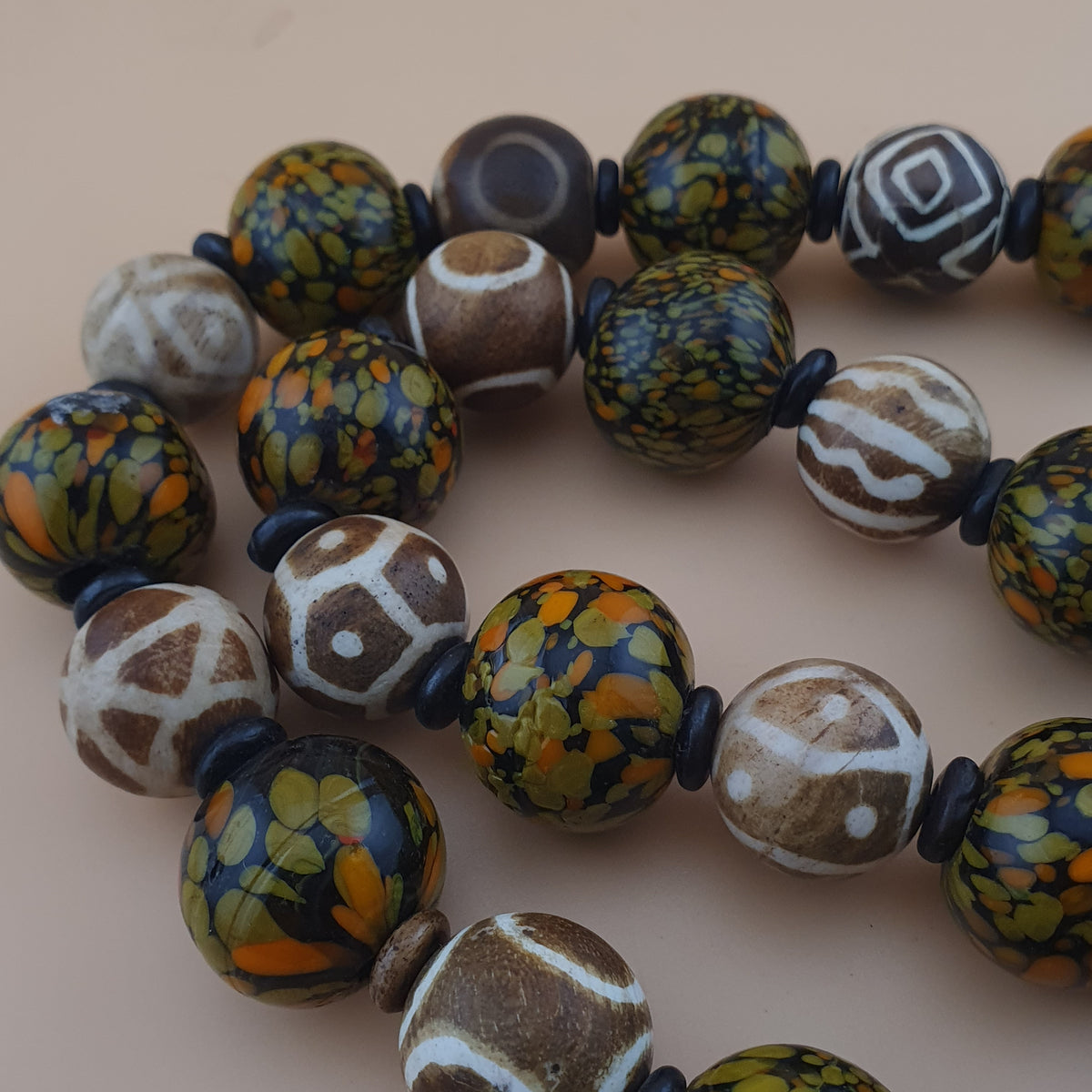 Vintage Venetian Asian Style Millefiori Glass & Pumtek Pyu Beads Necklace