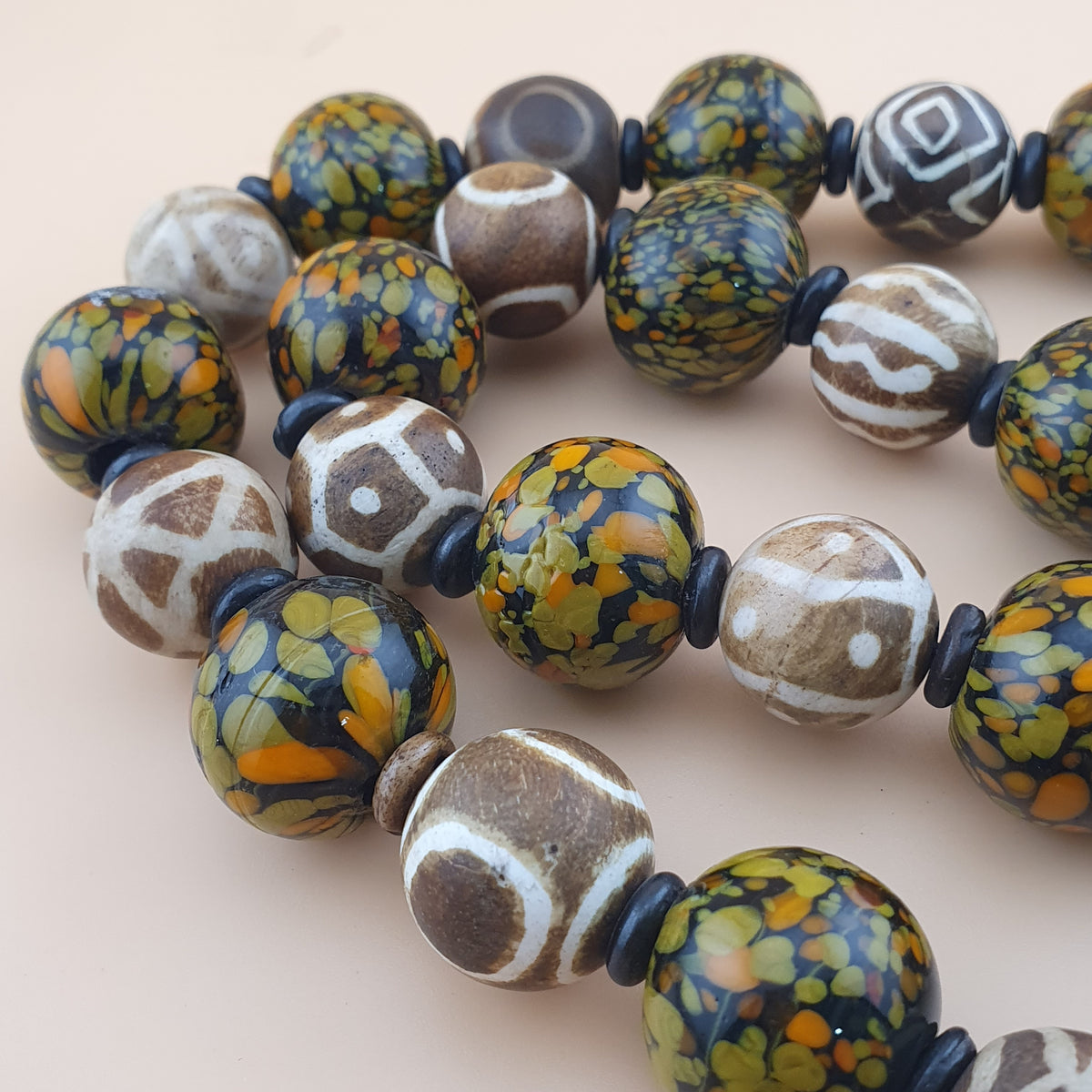 Vintage Venetian Asian Style Millefiori Glass & Pumtek Pyu Beads Necklace