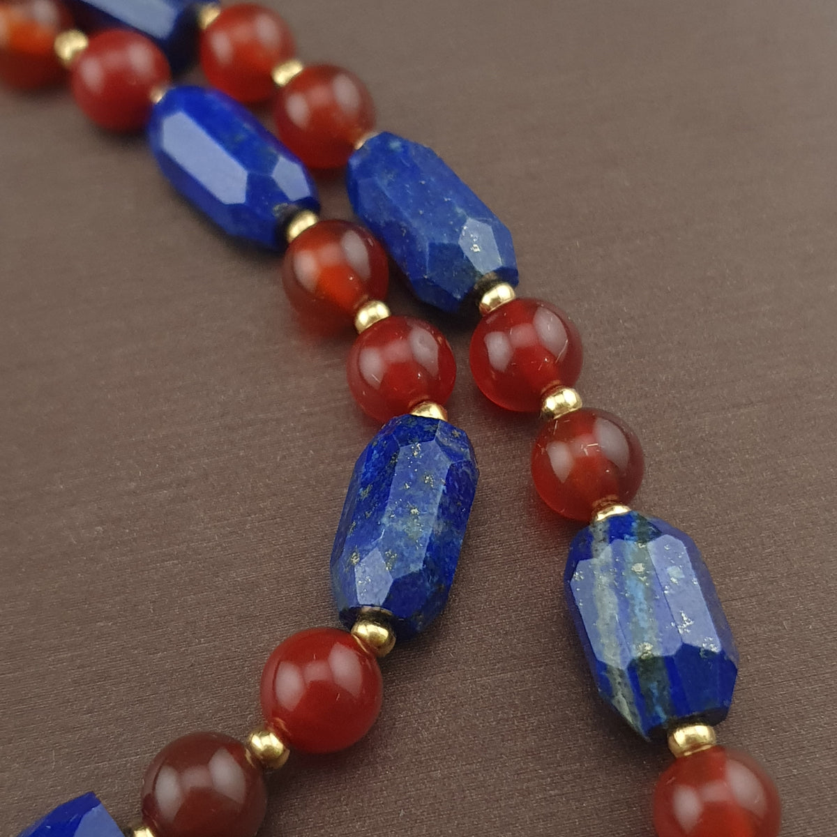 Vintage Carnelian Agate Mali Beads & Lapislazuli Beads Triangle Pendant Necklace