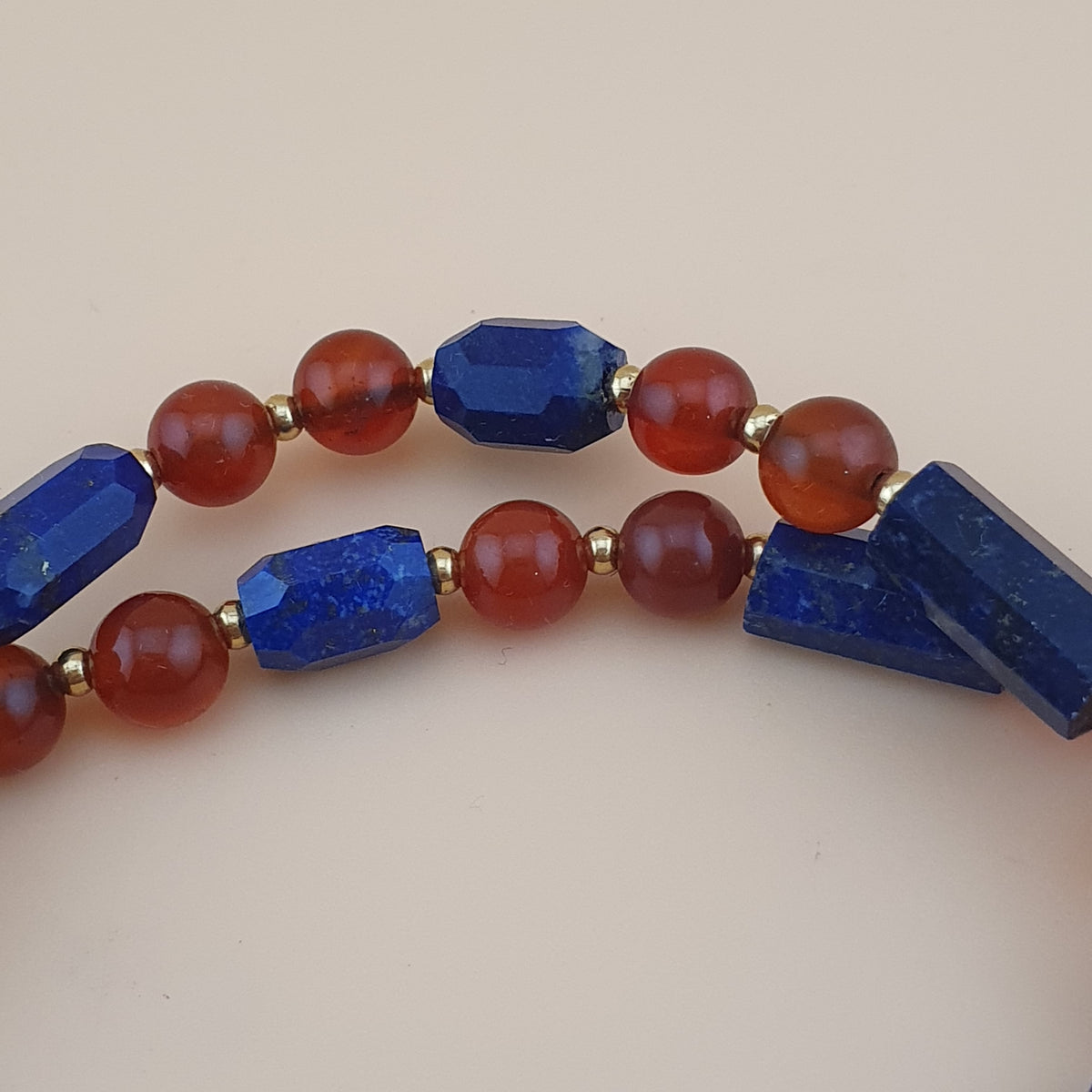 Vintage Carnelian Agate Mali Beads & Lapislazuli Beads Triangle Pendant Necklace