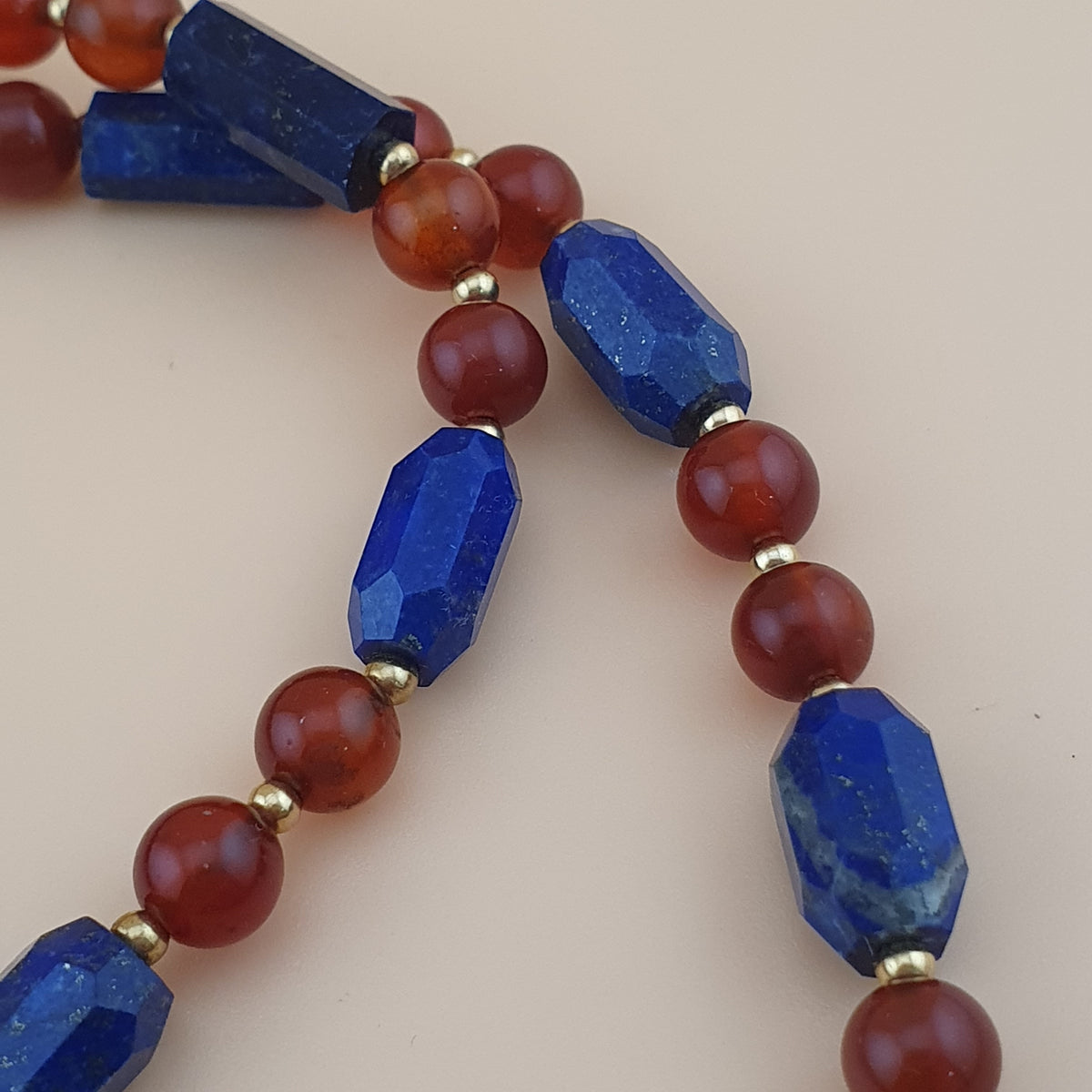 Vintage Carnelian Agate Mali Beads & Lapislazuli Beads Triangle Pendant Necklace