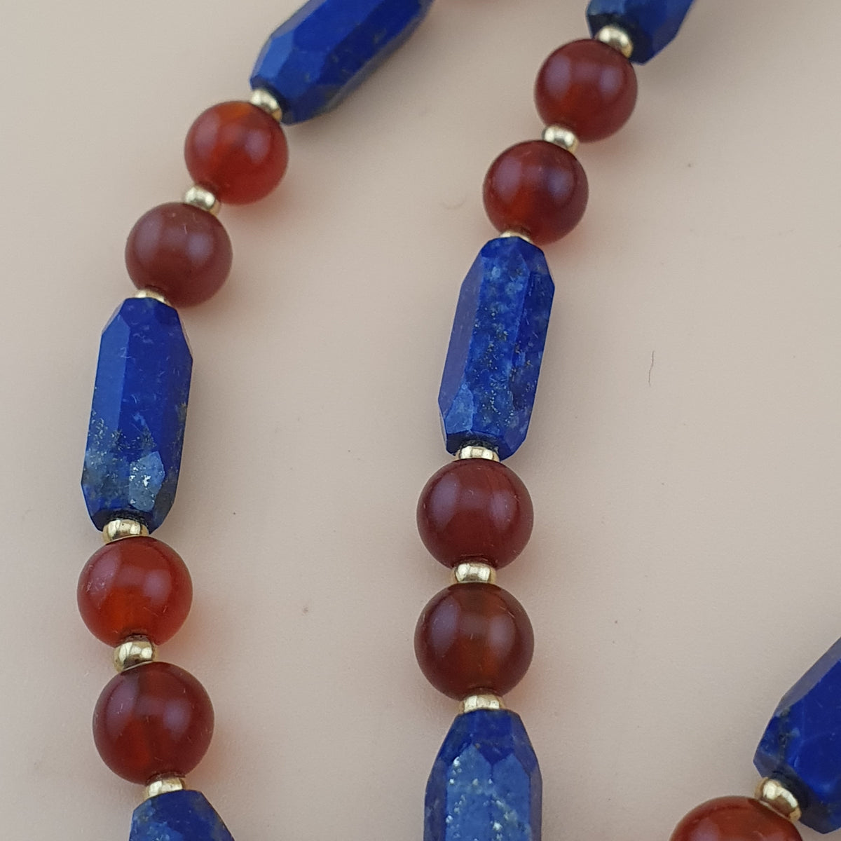 Vintage Carnelian Agate Mali Beads & Lapislazuli Beads Triangle Pendant Necklace