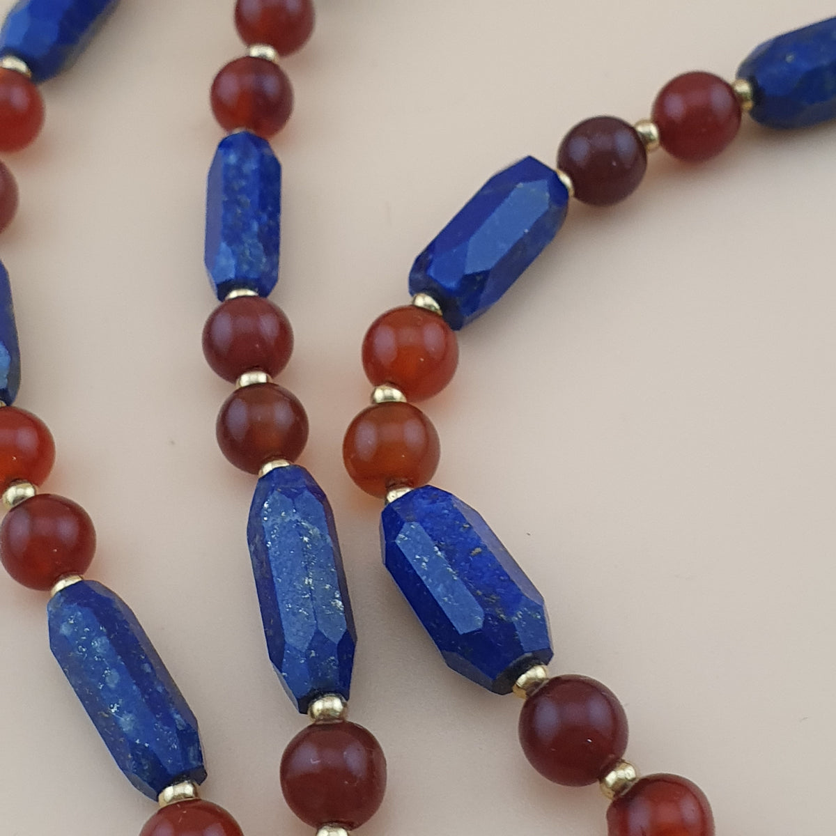 Vintage Carnelian Agate Mali Beads & Lapislazuli Beads Triangle Pendant Necklace