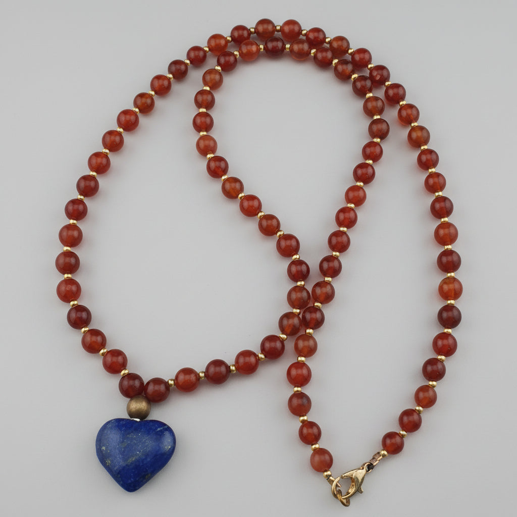Vintage Red Carnelian From Mali With LapisLazuli Pendant Necklace