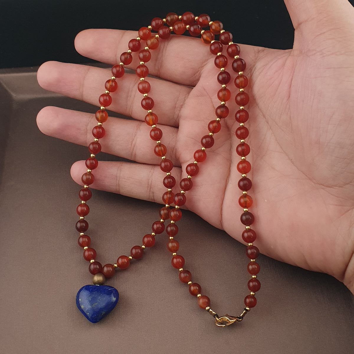 Vintage Red Carnelian From Mali With LapisLazuli Pendant Necklace