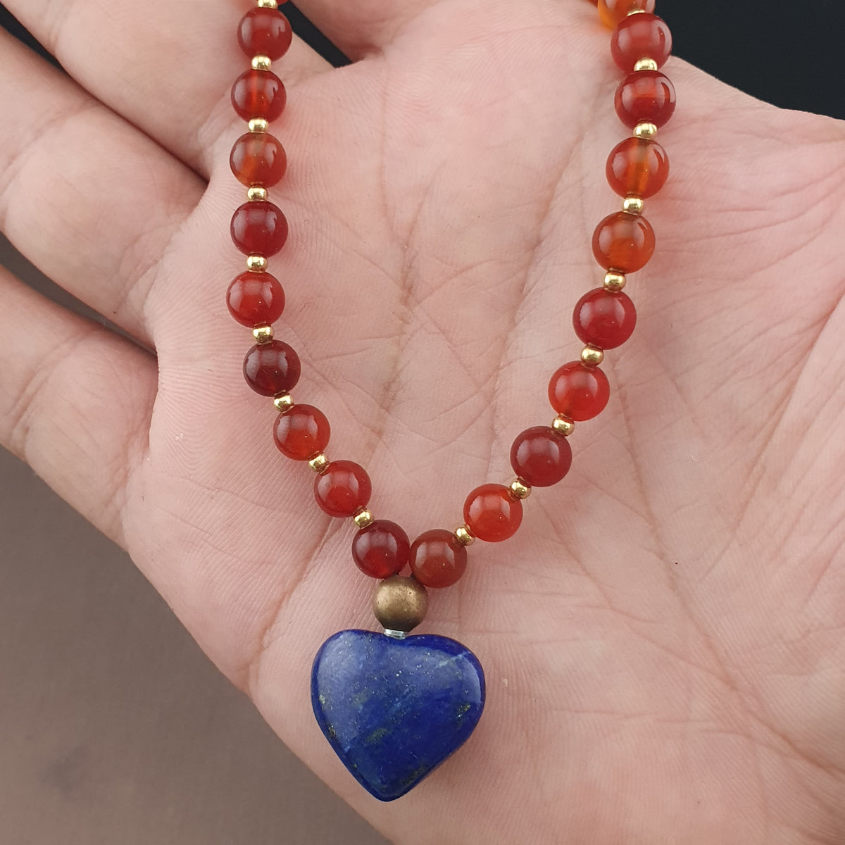 Vintage Red Carnelian From Mali With LapisLazuli Pendant Necklace