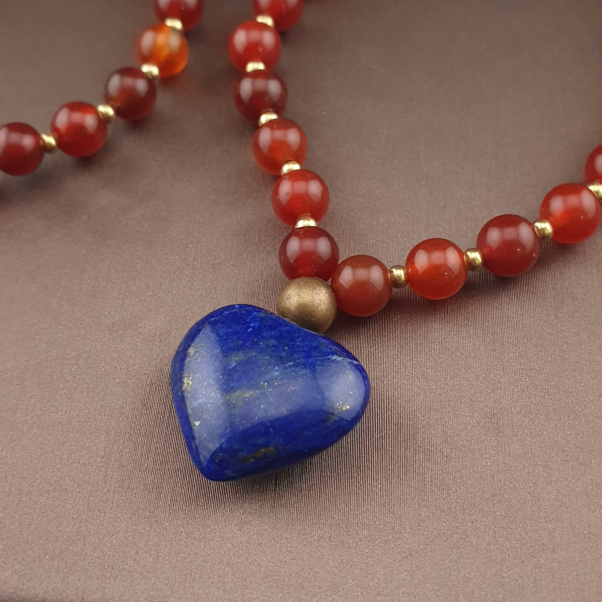 Vintage Red Carnelian From Mali With LapisLazuli Pendant Necklace