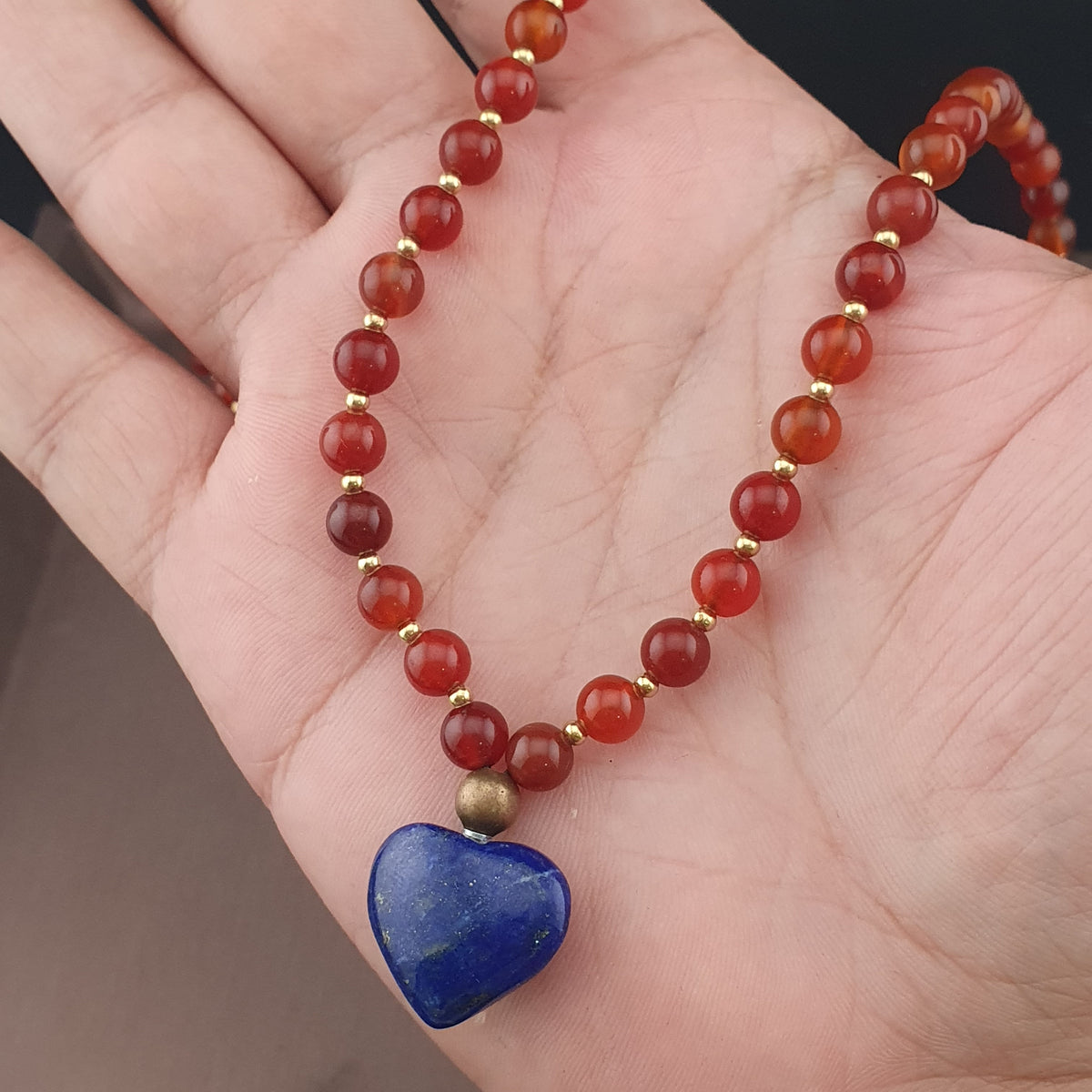 Vintage Red Carnelian From Mali With LapisLazuli Pendant Necklace