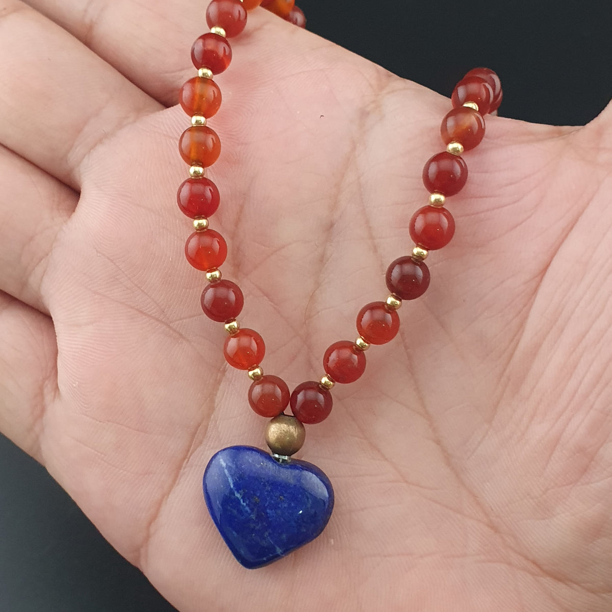 Vintage Red Carnelian From Mali With LapisLazuli Pendant Necklace