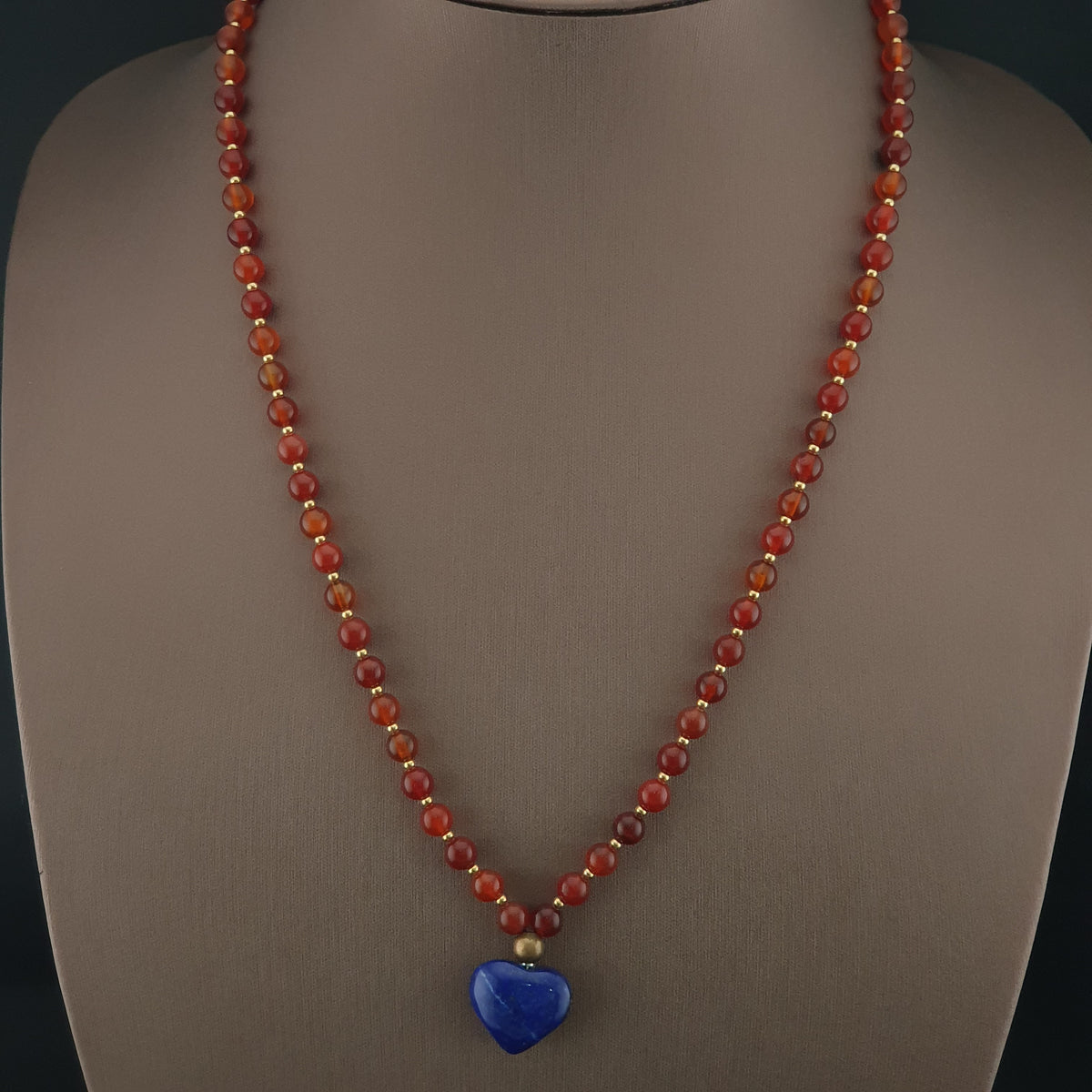 Vintage Red Carnelian From Mali With LapisLazuli Pendant Necklace