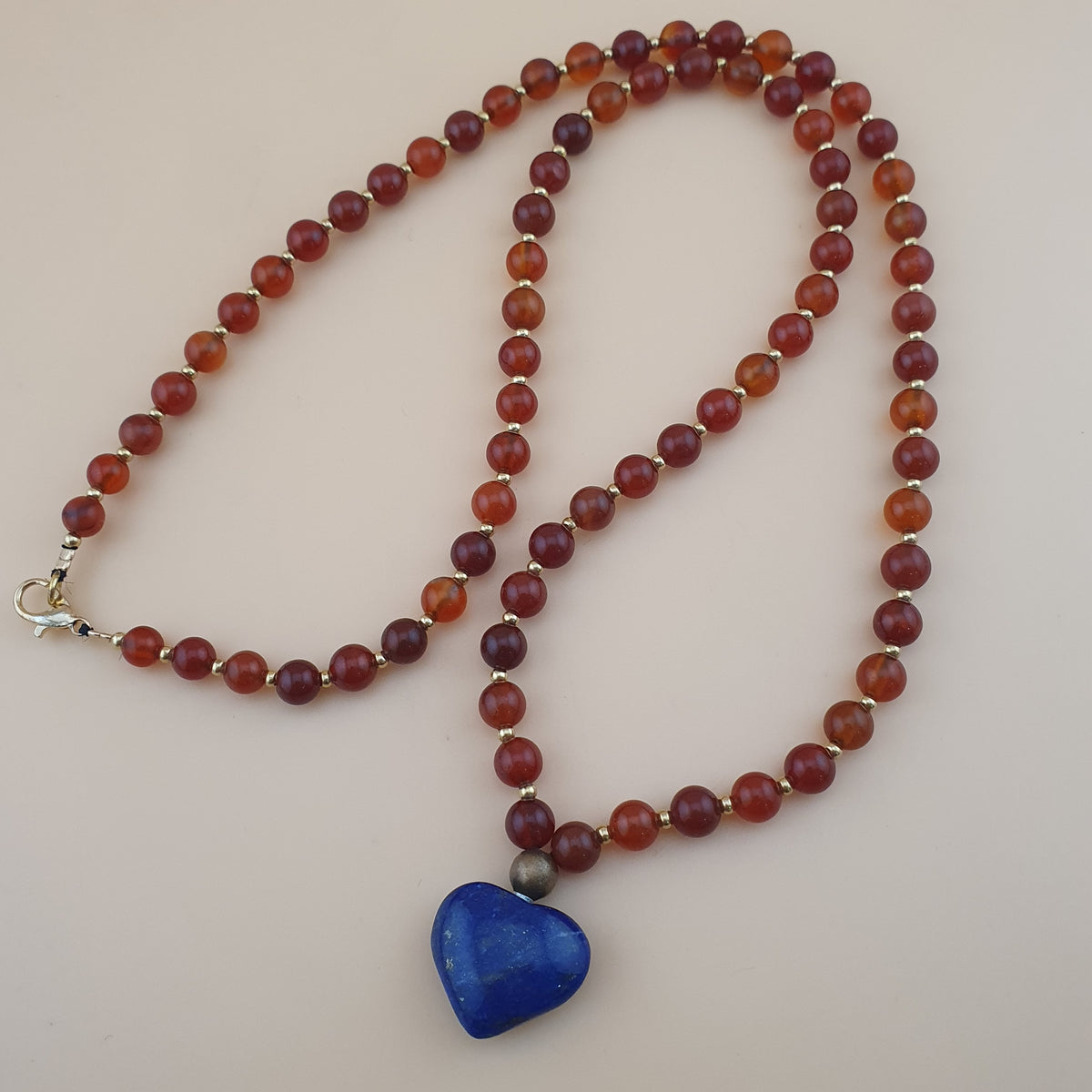 Vintage Red Carnelian From Mali With LapisLazuli Pendant Necklace