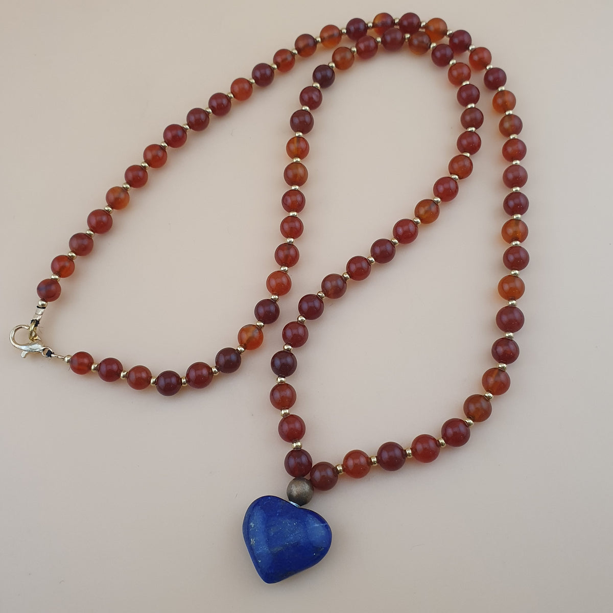 Vintage Red Carnelian From Mali With LapisLazuli Pendant Necklace