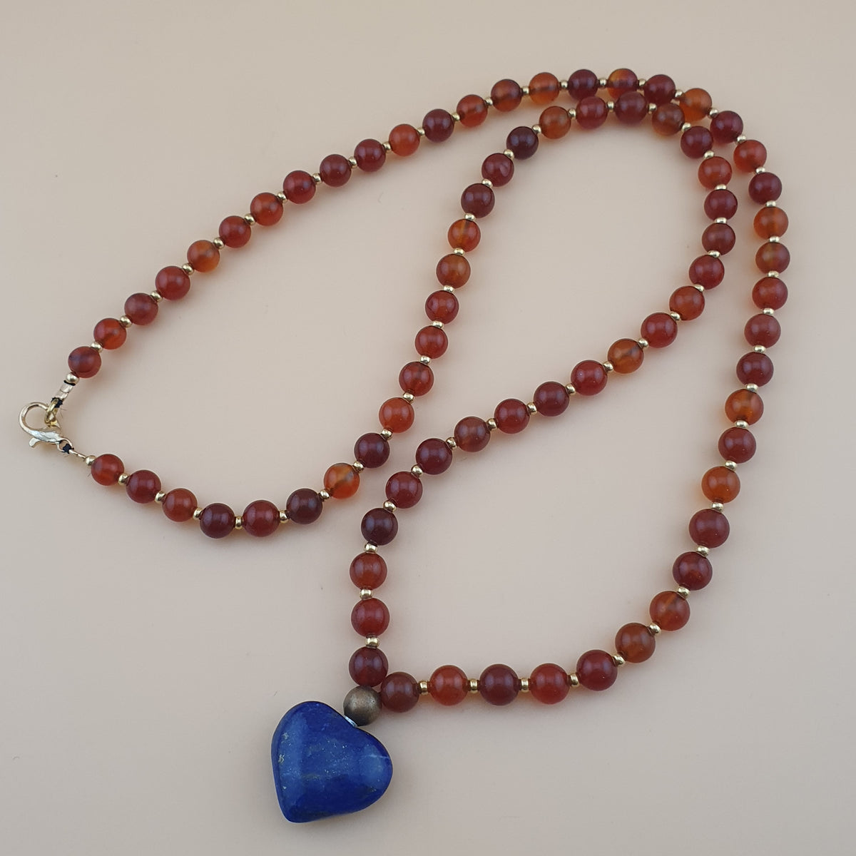 Vintage Red Carnelian From Mali With LapisLazuli Pendant Necklace