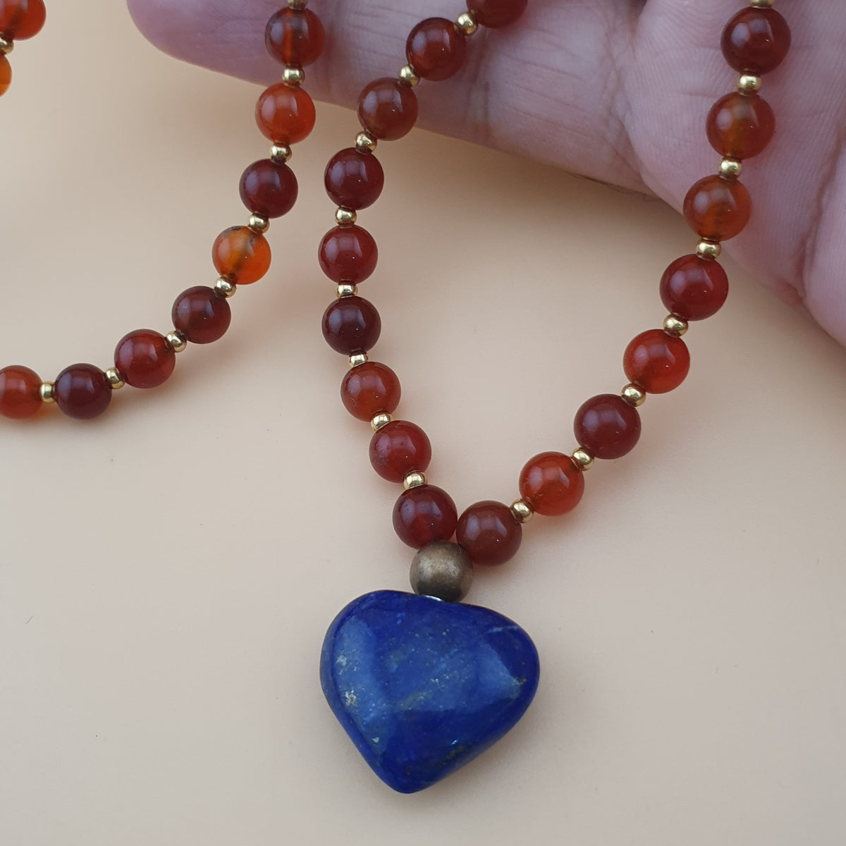 Vintage Red Carnelian From Mali With LapisLazuli Pendant Necklace