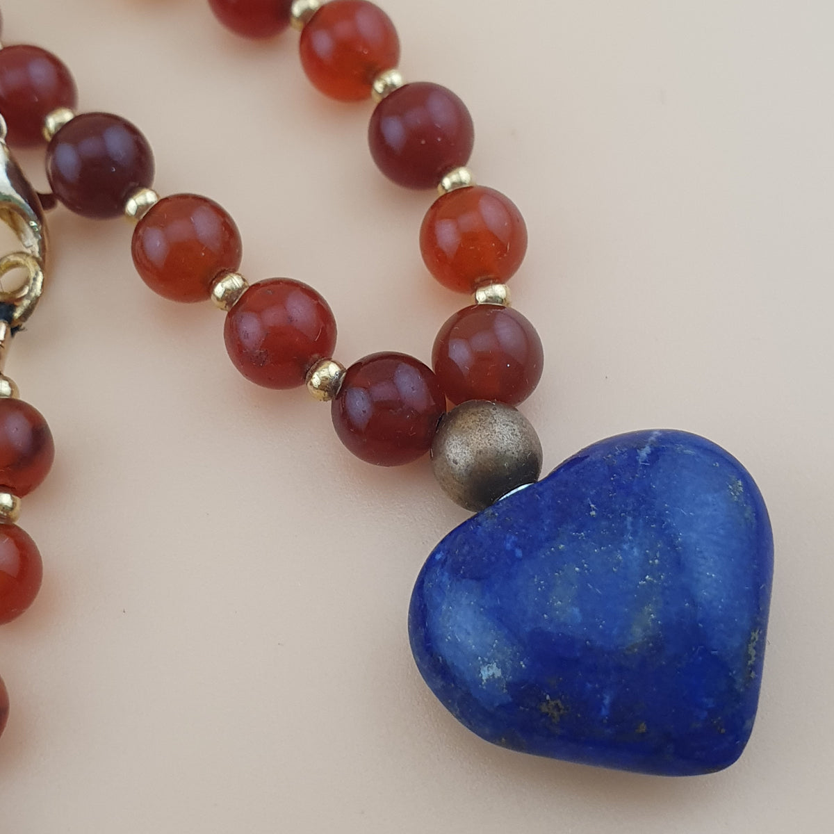 Vintage Red Carnelian From Mali With LapisLazuli Pendant Necklace